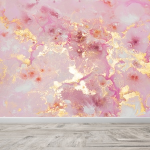 Decorazione artistica da parete, Decorazione da parete della stanza, Carta da parati rimovibile, Regalo per lui, Carta digitale in marmo rosa e oro, Carta da parati in marmo dorato, Arte da parete 3D,