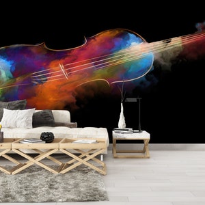 Wall Decoration, Wall Paper Peel And Stick, Wall Decals Murals, Gift For Him, 3D Wall Decor, Violinist For Wallpaper Art, Colorful Wallpaper