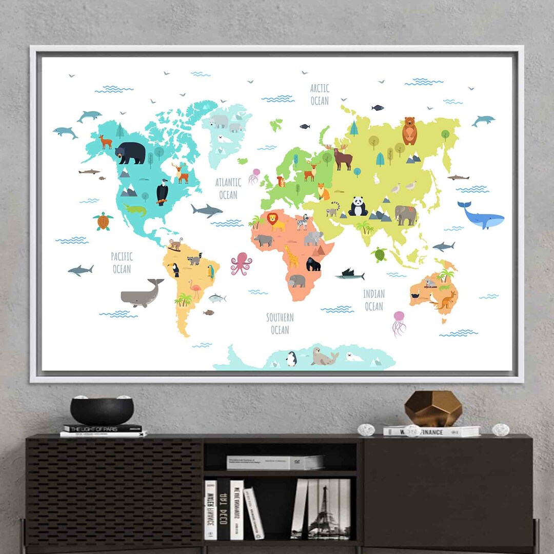 Wall Art, Children Room Decor, Canvas Decor, Kids Map Wall Art
