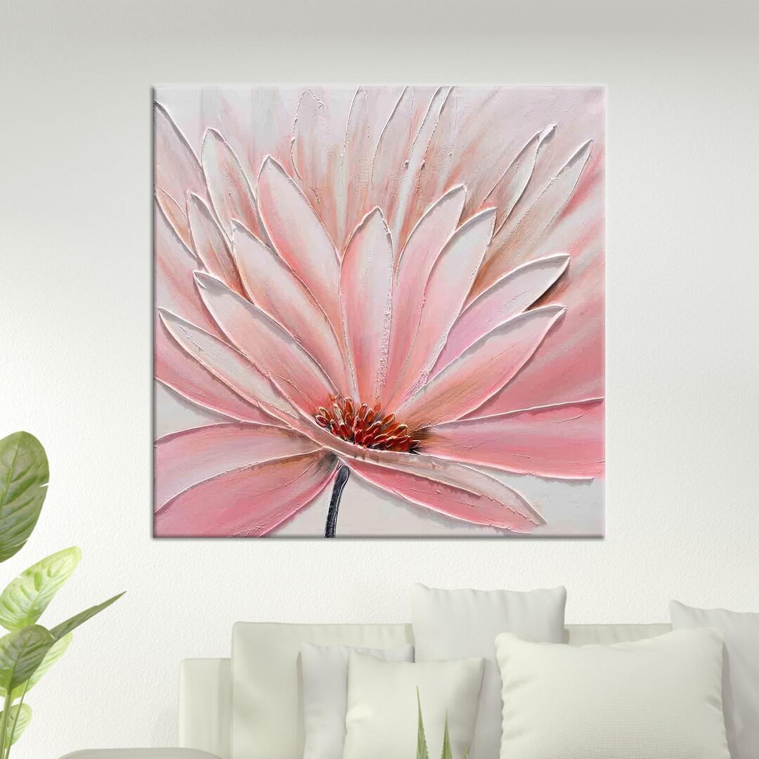 Pink Flower Wall Art on Cotton Canvas, Modern Botanical Canvas Print ...