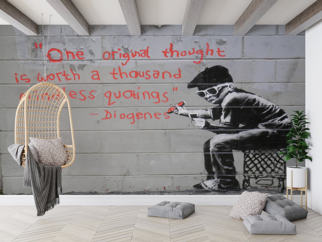 Banksy Graffiti Wallpaper Mural: Original Thought, Street Art Peel
