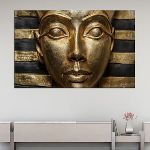 Ancient Egyptian Wall Art, Gold Pharaoh Mask Canvas, Luxurious Historical Wall Decor, Mythical African Art Poster for Home or Gallery