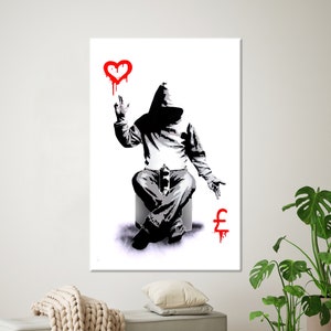 Love 3D Canvas, Graffiti Art Glass, Stained Glass Printing, Banksy Boy Glass Printing, Personalized Gift For Him Tempered Glass, Home Decor,