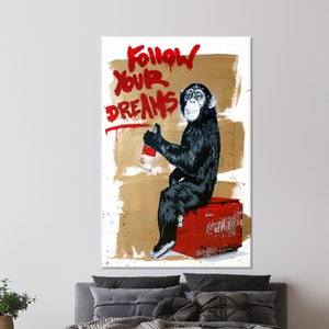 Monkey Graffiti Wall Art Decor, Glass Art, Painting Artwork, Banksy Monkey Glass Wall Art, Holiday Decor Tempered Glass, Banksy Wall Art,