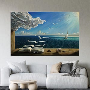 Salvador Dali Book to Birds Canvas Art, Salvador Dali Painted Glass, Modern Canvas Gift, Reproduction Canvas Poster, 3D Wall Art,