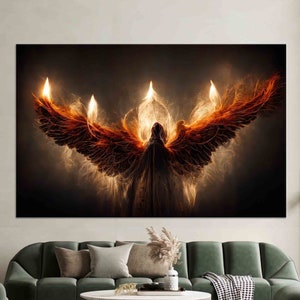 Framed Wall Art, Personalized Gifts, Lucifer With Glowing Fire Wings, Tempered Glass Art, Gift for the Home, Wedding Decor, Printable Art,