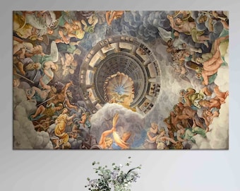 Gift for Her, Bridesmaid Gifts, Giulio Romano Painting Print, Renaissance Ceiling Fresco Canvas Art – Mythological Classic Wall Decor