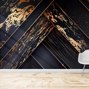 Carta da parati stacca e incolla, Carta da parati 3D, Decorazione da parete rimovibile, Regalo per la casa, Poster da parete astratto in oro nero, Carta da parati nera,