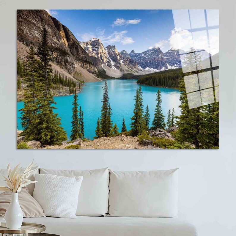 Moraine Lake Canvas Art: Canada Landscape Wall Decor TEMPERED GLASS ART
