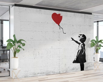 Banksy Girl Graffiti Wallpaper Mural: Peel and Stick Wall Art