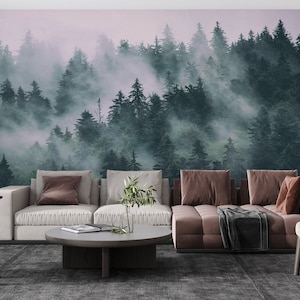 Misty Mountain Forest Wallpaper: Peel and Stick Wall Mural
