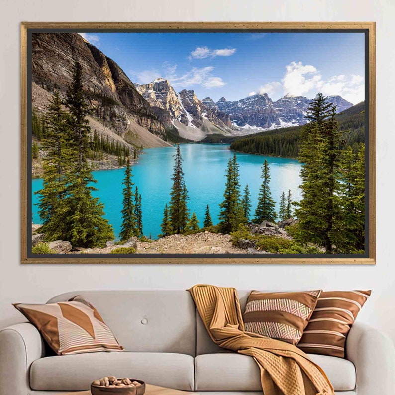 Moraine Lake Canvas Art: Canada Landscape Wall Decor GOLD FRAMED CANVAS