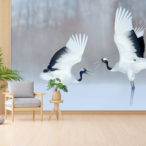 Animal Wallpaper, Wall Paper Peel And Stick, Do It Yourself, Gift For The Home, Dancing Cranes Wall Stickers, Wild Animal Wall Stickers,