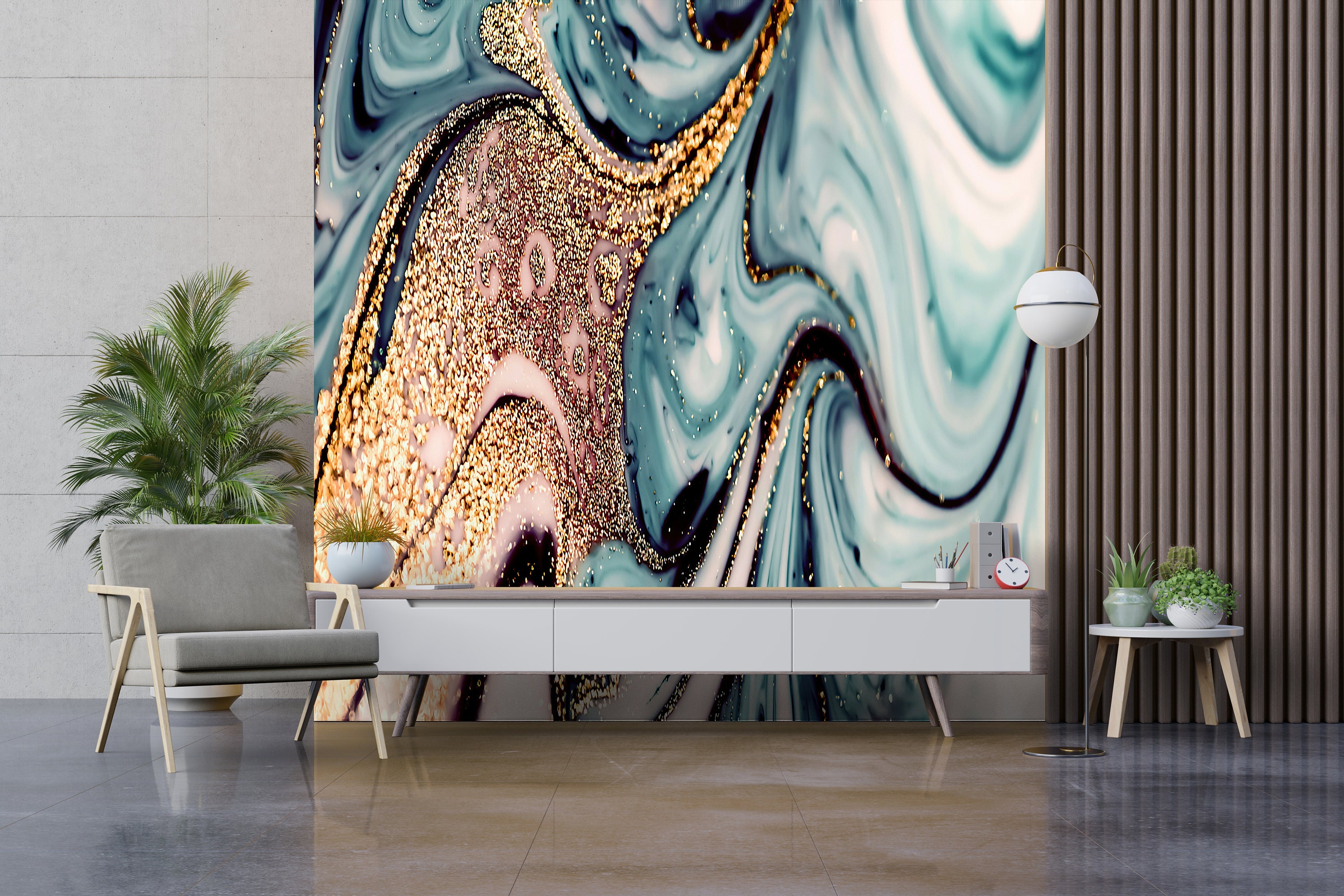 Blue and Gold Marble Wallpaper Mural: Peel and Stick Wall Decal - Etsy