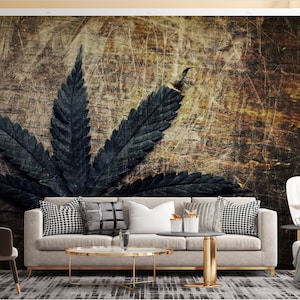 3D Wallpaper, Wallpaper Patent, Wallpaper Art, Geschenk für Ihn, Vintage Grunge Cannabis Blatt Wandkunst, Blatt Wand Poster, Botanische Wandkunst,