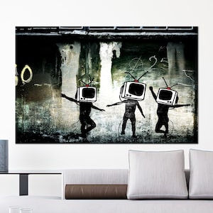 Banksy Dancing TV Tempered Glass Canvas Wall Art
