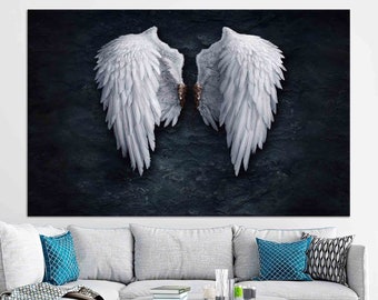 Angel Wings Canvas Art, Elegant White Feather Wall Decor for Modern Spiritual Interiors, Gifts Wall Decoration, Canvas Gift,