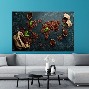Baby Girl Gift Personalized, Modern Art, Coffee World Map Canvas Print, Gifts, Map Glass Wall, Kitchen Art Glass, Living Room Decor Art,