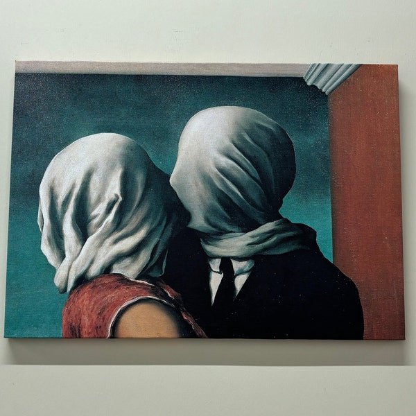 Housewarming Gift, Lovers Art Canvas, Boho Wall Decor, Wall Art, Rene Magritte The Lovers, Valentine Gift, Gift for Him, Personalized Gift,