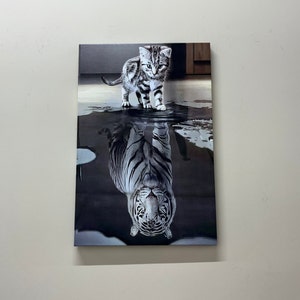 Tiger Reflection Cat, Bedroom Decor, Large Wall Art, Gift for Him, Home Decor, Personalized Gift, Tiger And Cat, Stained Glass, Home Decor,