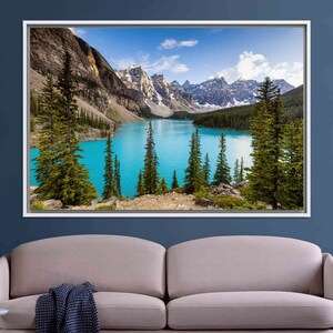 Moraine Lake Canvas Art: Canada Landscape Wall Decor WHITE FRAMED CANVAS