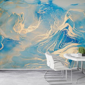 Decals For Walls, Vinyl Wallpaper, Paper Crafts, Handmade Gift, Blue And Gold Marble Wallpaper, Gold Marble Wall Paper, 3D Paper Wall Art,