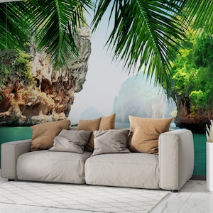 Decorazione da parete 3D, carta da parati staccabile e incollabile, murale da parete 3D, regalo di inaugurazione della casa, murale da parete con vista sul mare tropicale, arte da parete con paesaggio marino,