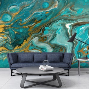 Blue and Gold Marble Wallpaper: Shimmery Peel and Stick Wall Decor