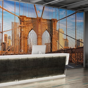 Arte da parete in carta 3D, Arte con carta 3D, Carta da parati luminosa, Regalo per lui, Mestiere con la carta del ponte di Brooklyn, Carta da parati di New York, Decorazione della parete con vista,