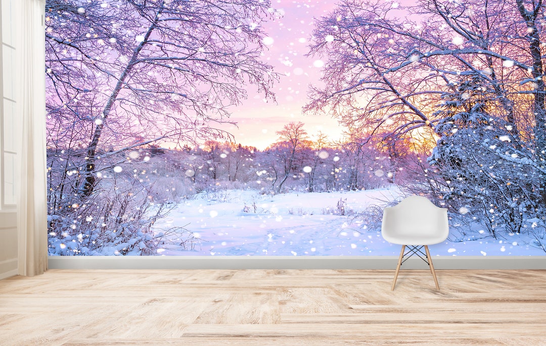 Winter Snow Landscape Wallpaper: Peel and Stick Wall Mural - Etsy