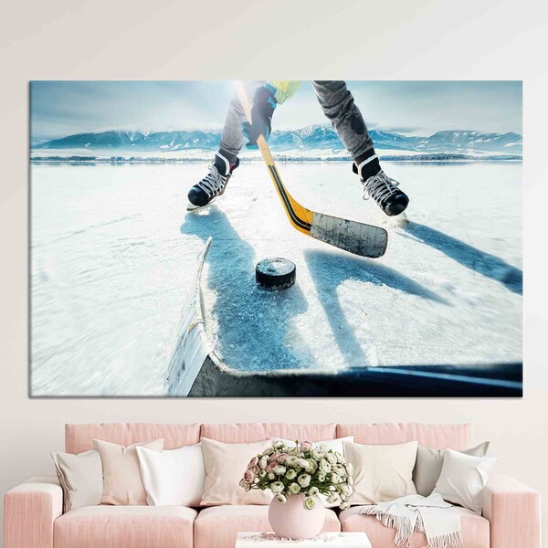 Gym Art, Ice Hockey Game Glass Decor, Ice Hockey Poster, Ice Hockey Game Glass Printing, Personalized Gifts Glass Printing, Large Wall Art,