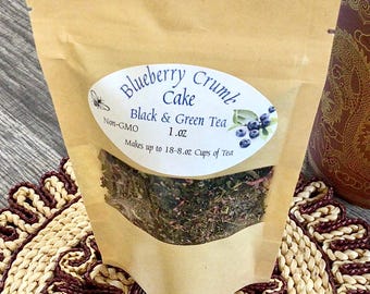 Pastel de arándanos crujientes ~ Té negro/verde suelto a granel con arándanos reales ~ 1 oz