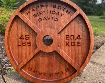 Personalized Fitness Birthday Gift - Custom Wooden Weight Plate Tray - Free Personalization - Unique Birthday Gift - Cool Birthday Gift