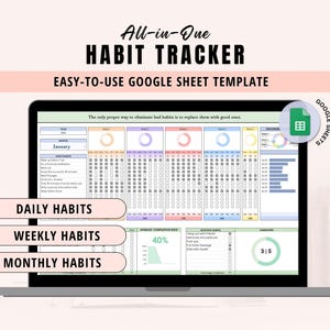Habit Tracker Spreadsheet Habit Tracker Google Sheet Habit Planner Spreadsheet Daily Habit Weekly Habit Monthly Habit Tracker Routine