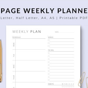 Portrait Weekly Planner Template Simple Weekly Planner Weekly Agenda Planner Week Organizer Planner Week at a Glance Template Week Schedule