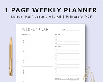 Half Hour Weekly Planner Printable PDF | Minimalist Weekly Planner | Simple Planner Instant Download | Letter, Half Letter, A4, A5