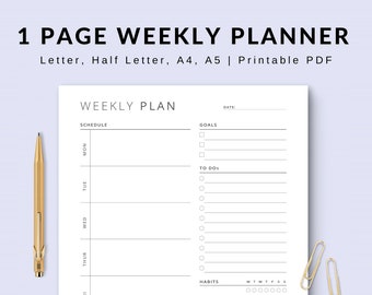 Portrait Weekly Planner Template Simple Weekly Planner Weekly Agenda Planner Week Organizer Planner Week at a Glance Template Week Schedule