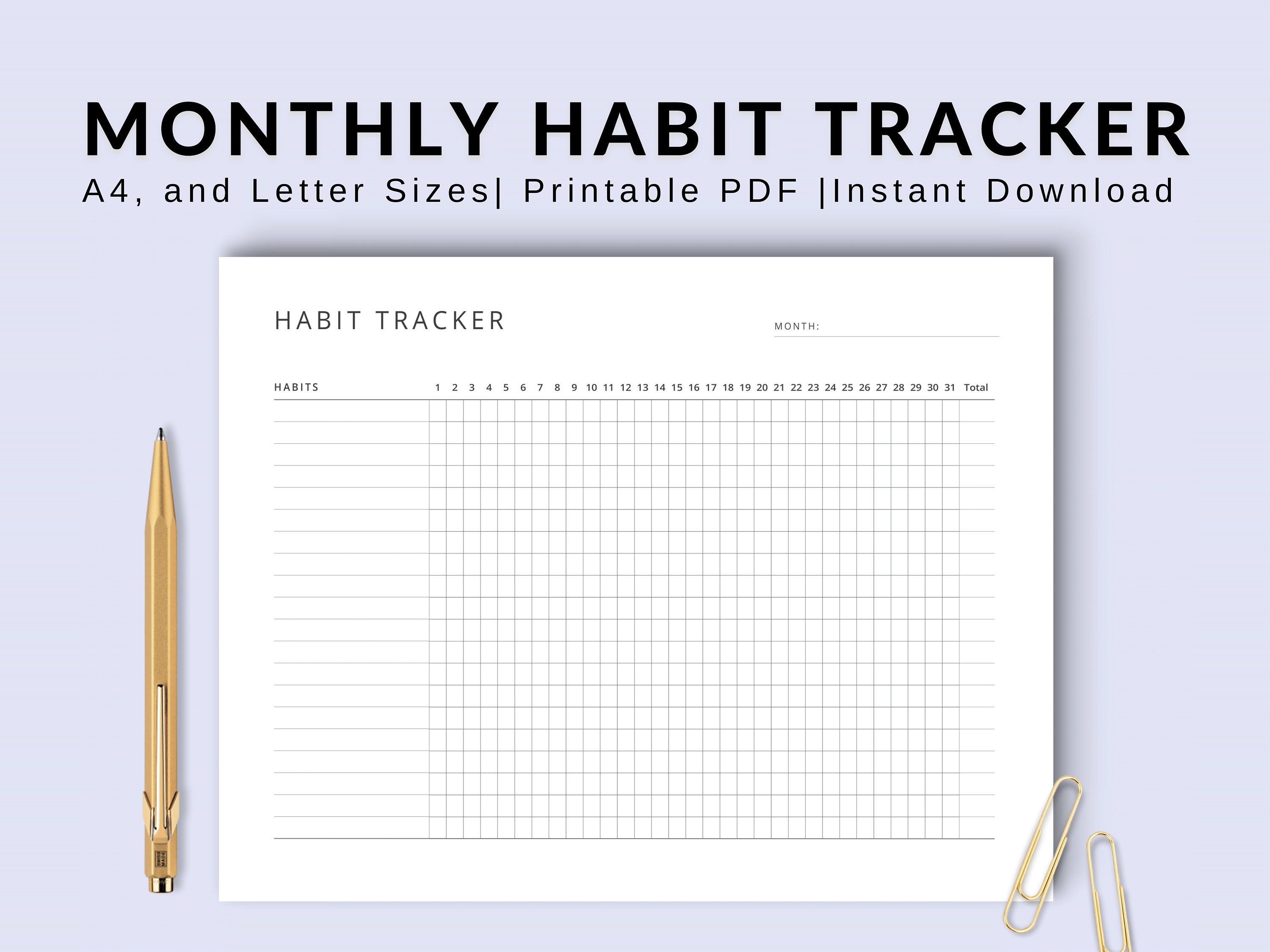 Monthly Habit Tracker Printable A4, Letter Habit Tracker Landscape ...
