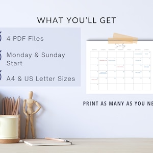 Blank Calendar Template Printable PDF in A4 & US Letter Monday and ...