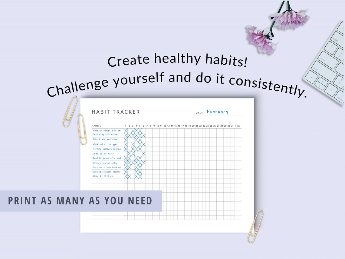 Monthly Habit Tracker Printable A4, Letter Habit Tracker Landscape ...