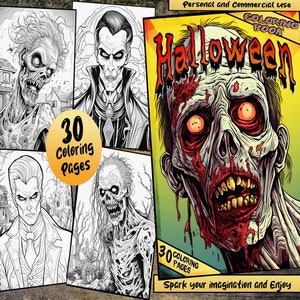 Halloween Zombie Coloring Book: Grayscale & Light, 30 Pages (Digital Download)
