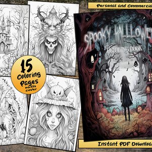 Spooky Halloween Coloring Book: Grayscale Adult Coloring Pages (PDF)