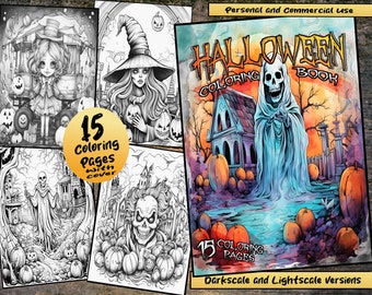 Halloween Coloring Book: Spooky Grayscale Pages (Digital Download)