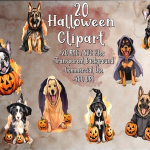 犬のハロウィンコスチューム クリップアート、SVG PNG 商用利用 ハロウィン パステル ハロウィン クリップアート かわいいハロウィン クリップアート 水彩ハロウィン クリップアート