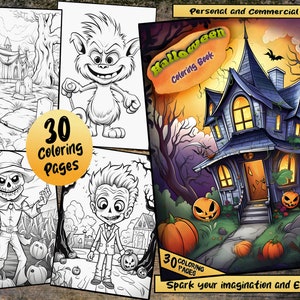Cute Halloween Coloring Book for Kids and Adults, Grayscale Coloring Pages for Kids, House Coloring Book, Cute Ghost Coloring Book Kids PDF
