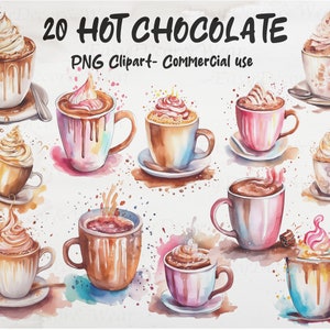 Hot Chocolate Clipart | Watercolor Hot Cocoa PNG | Christmas Collage Images | Food Clipart Bundle | Winter Junk Journal | Digital Planner