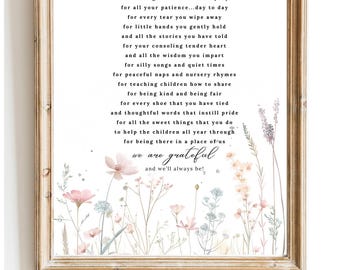 Teacher Thank You Printable: Printable Gift for Nursery Teachers, Wall Art appreciation, End of Year Gift - Teacher Appreciation Letter