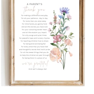 Regalo del día del maestro de fin de año, arte imprimible de agradecimiento al maestro, agradecimiento a los padres, guardería, maestros, niñera, guardería, agradecimiento