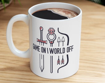 Game On World Off Mug - Funny Gamer Coffee Mug, White Ceramic Cup for Video Game Lovers, Available in 11oz and 15oz, Perfect Gaming Gift