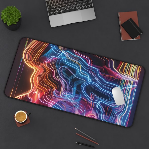 Neon Waves Desk Mat for Gamers - Available in 3 Sizes, High Precision, Non-Slip - A Vibrant Upgrade for Any Gaming Setup